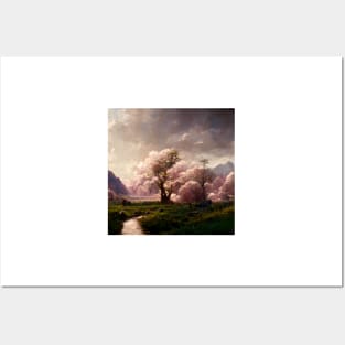 Japanese Sakura Cherry Blossom Trees Landscape #3 Posters and Art